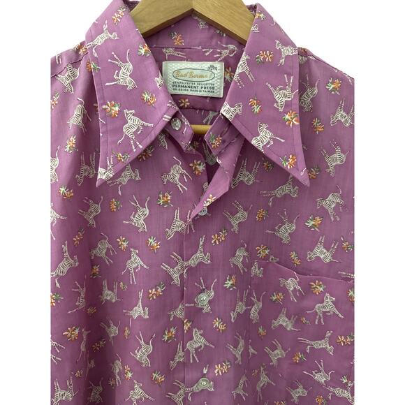 Vintage Bad Berma II Purple Zebra Button Up Permanent Press Size XL - Picture 5 of 11